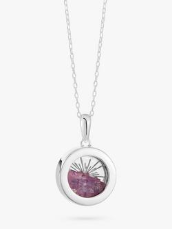Rachel Jackson London Personalised Small Deco Sun Birthstone Amulet Necklace, Silver, Amethyst - February