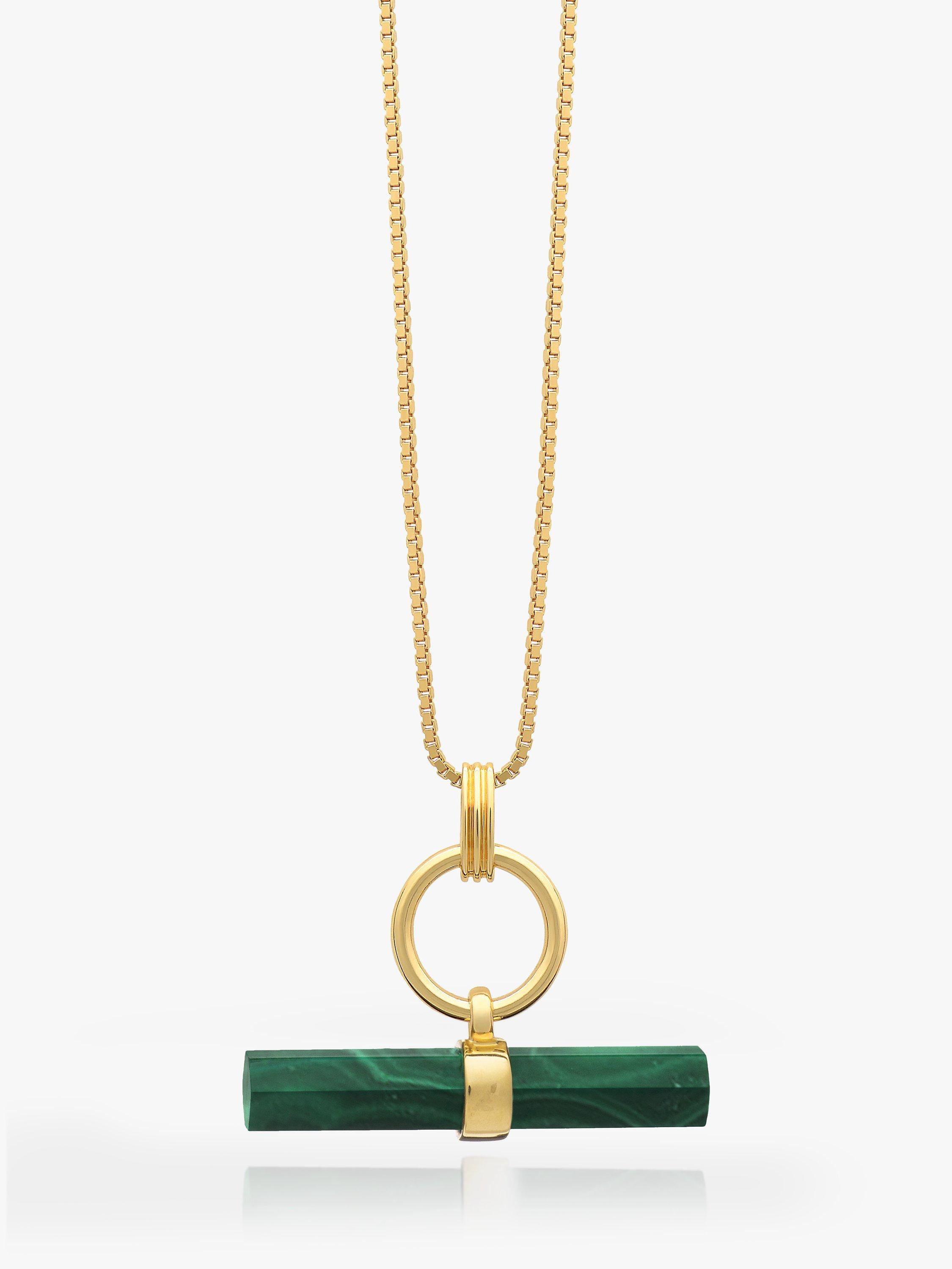 Product image 1 of 4, which shows Rachel Jackson London Protection T-Bar Malachite Necklace, Gold