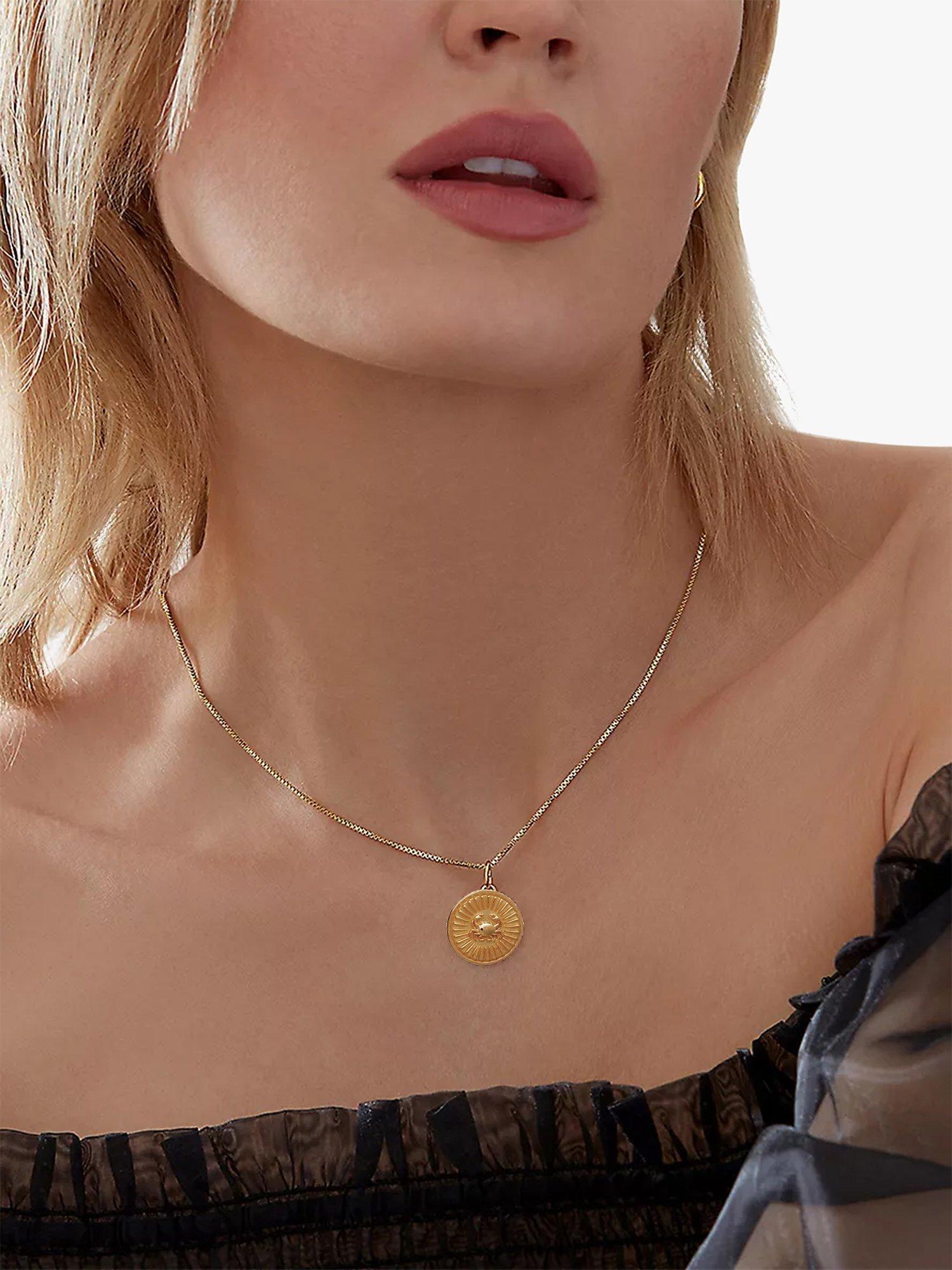 Product image 2 of 4, which shows Rachel Jackson London Personalised Zodiac Art Coin Necklace, Gold, Cancer