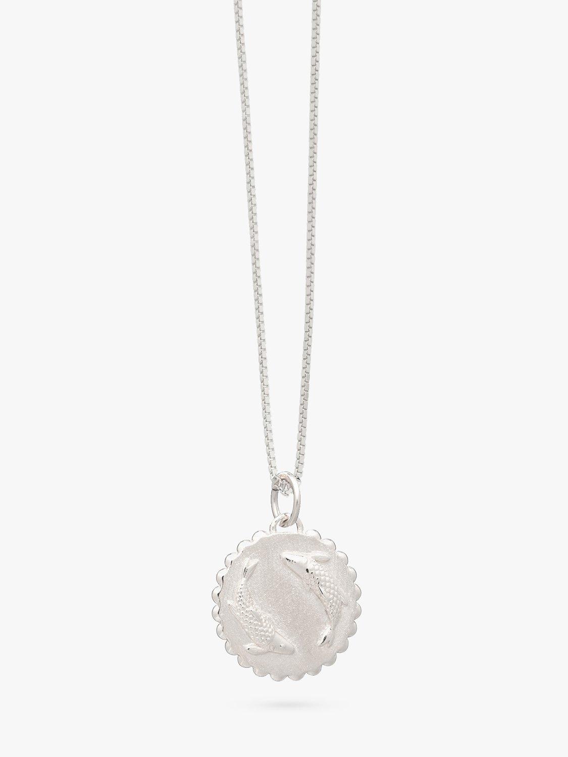 Product image 1 of 4, which shows Rachel Jackson London Personalised Zodiac Art Coin Necklace, Silver, Pisces