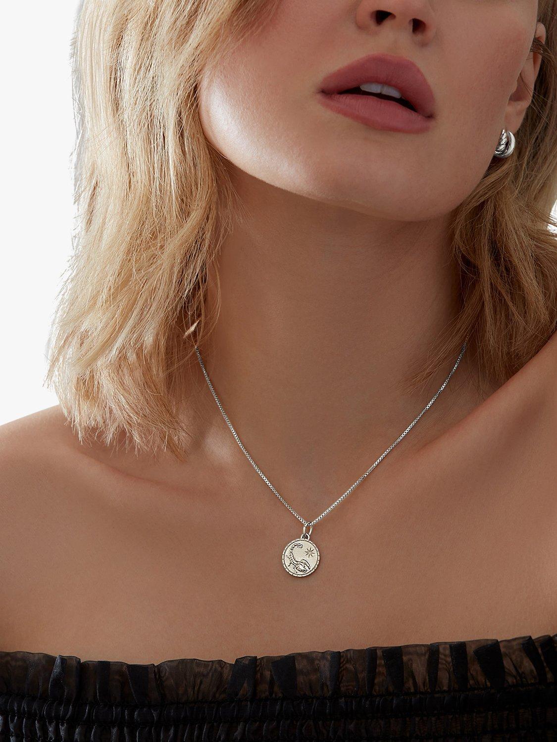 Product image 2 of 4, which shows Rachel Jackson London Personalised Zodiac Art Coin Necklace, Silver, Pisces