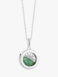 Rachel Jackson London Personalised Small Deco Sun Birthstone Amulet Necklace, Silver, Emerald - May