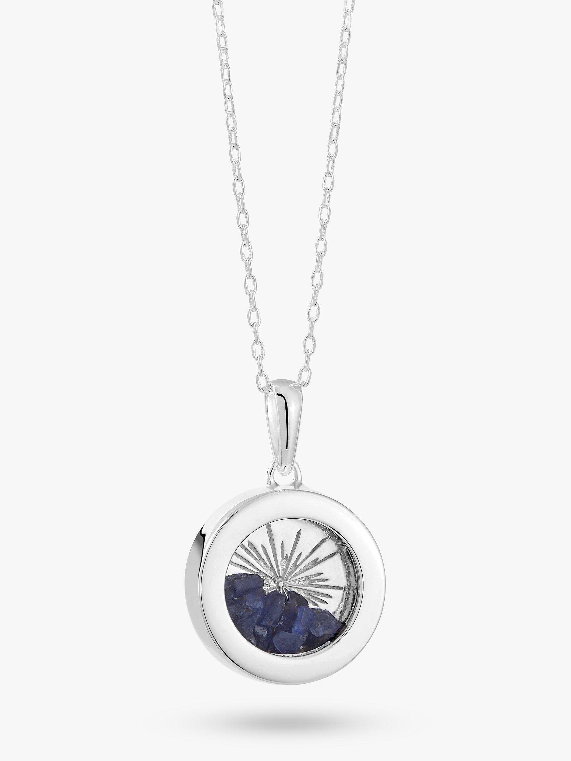 Product image 1 of 4, which shows Rachel Jackson London Personalised Small Deco Sun Birthstone Amulet Necklace, Silver, Sapphire - September