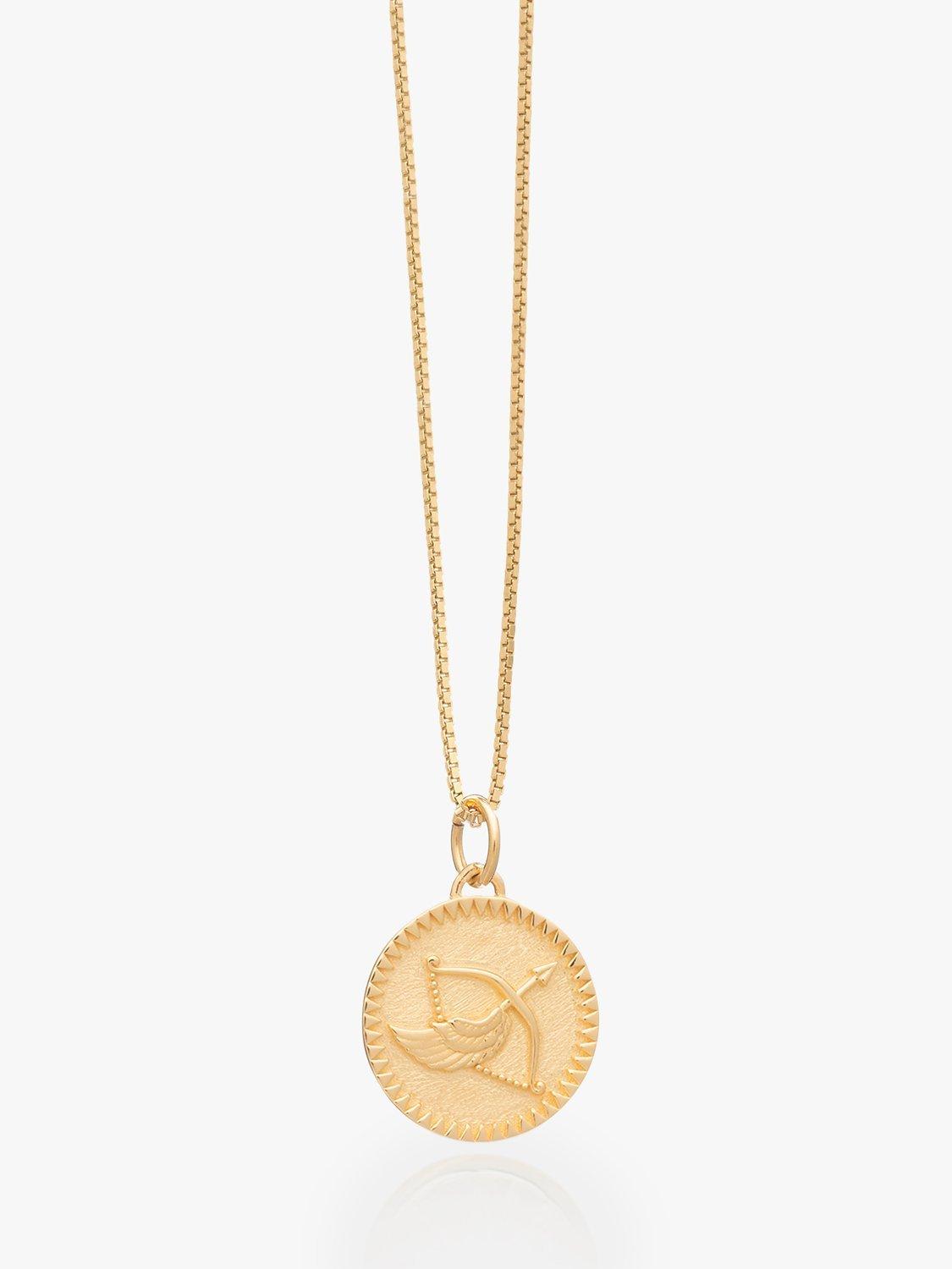 Product image 1 of 4, which shows Rachel Jackson London Personalised Zodiac Art Coin Necklace, Gold, Sagittarius