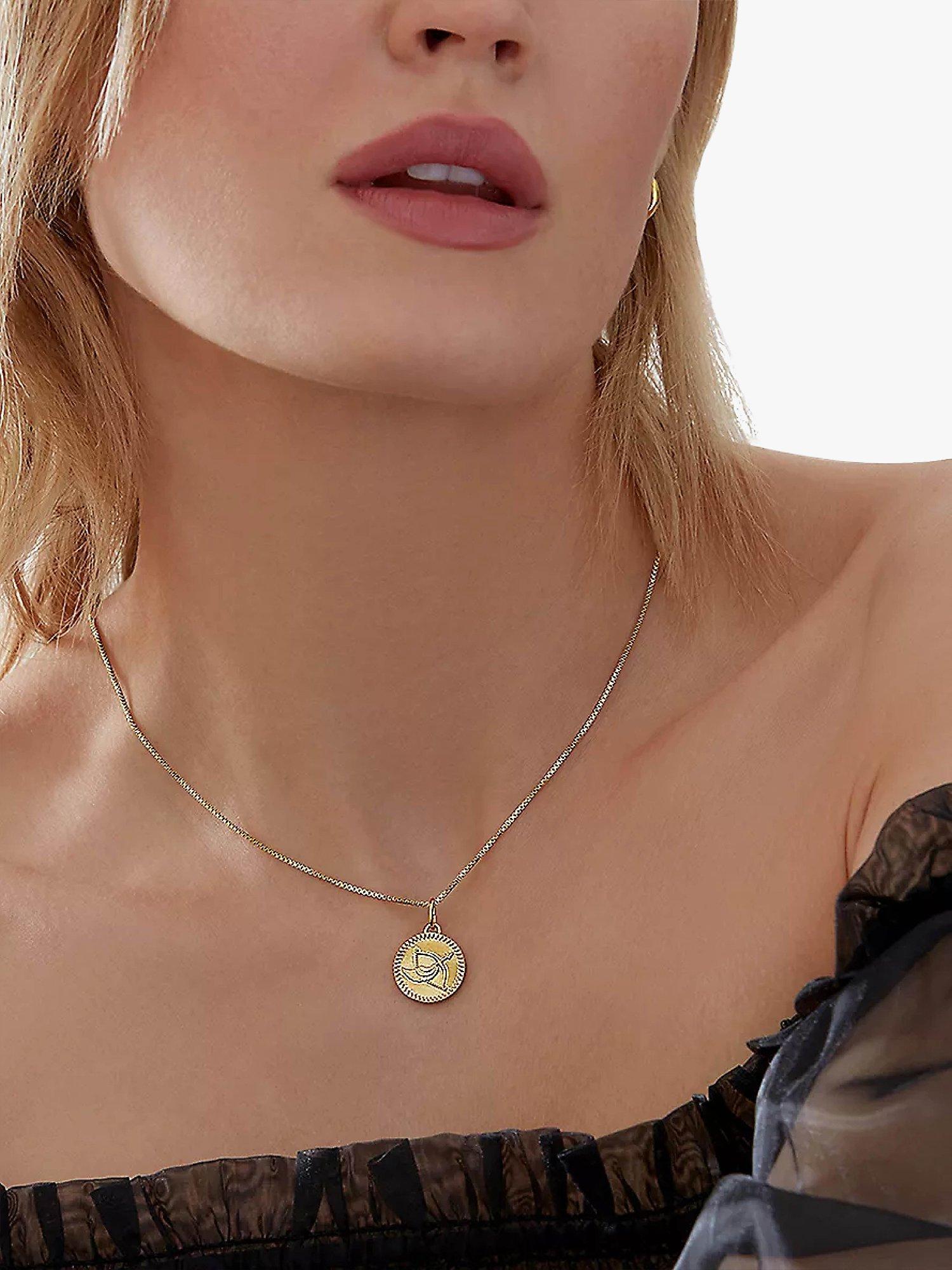 Product image 2 of 4, which shows Rachel Jackson London Personalised Zodiac Art Coin Necklace, Gold, Sagittarius
