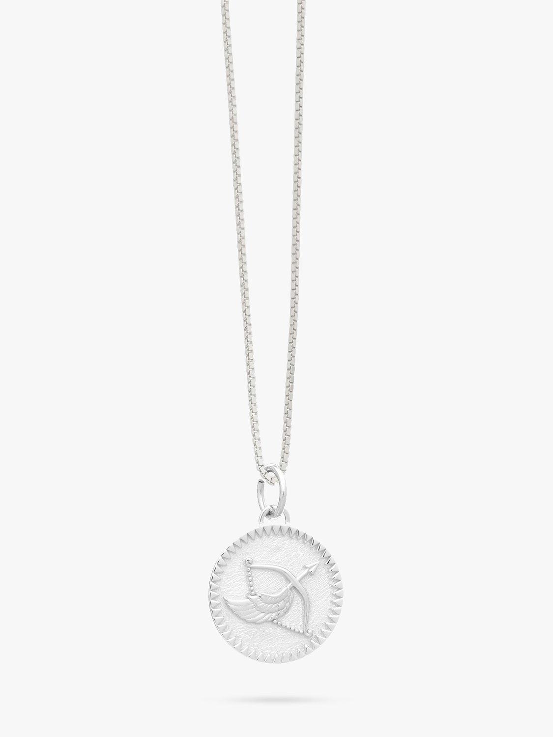 Product image 1 of 4, which shows Rachel Jackson London Personalised Zodiac Art Coin Necklace, Silver, Sagittarius