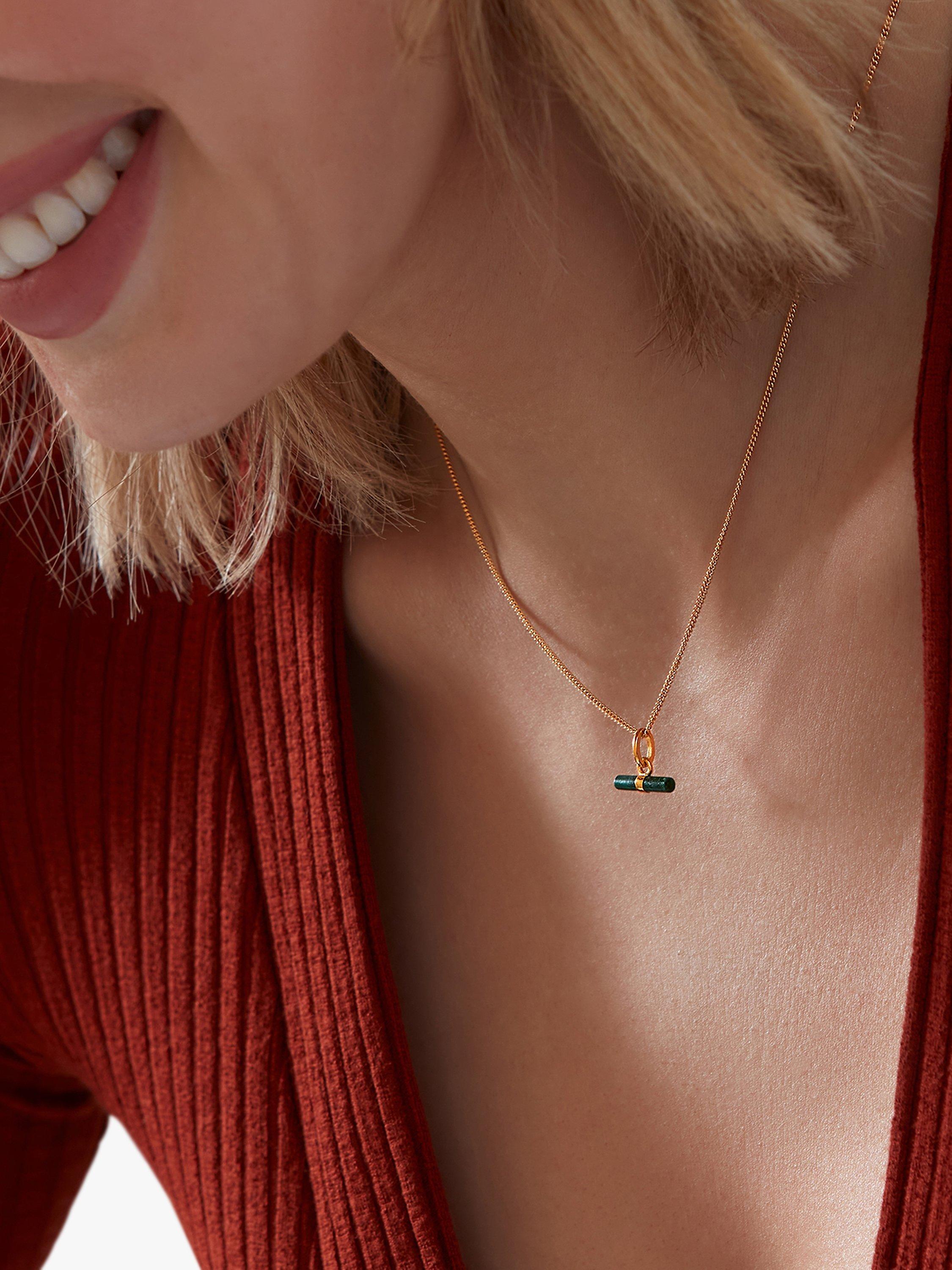 Product image 2 of 4, which shows Rachel Jackson London Mini Malachite T-Bar Necklace, Gold