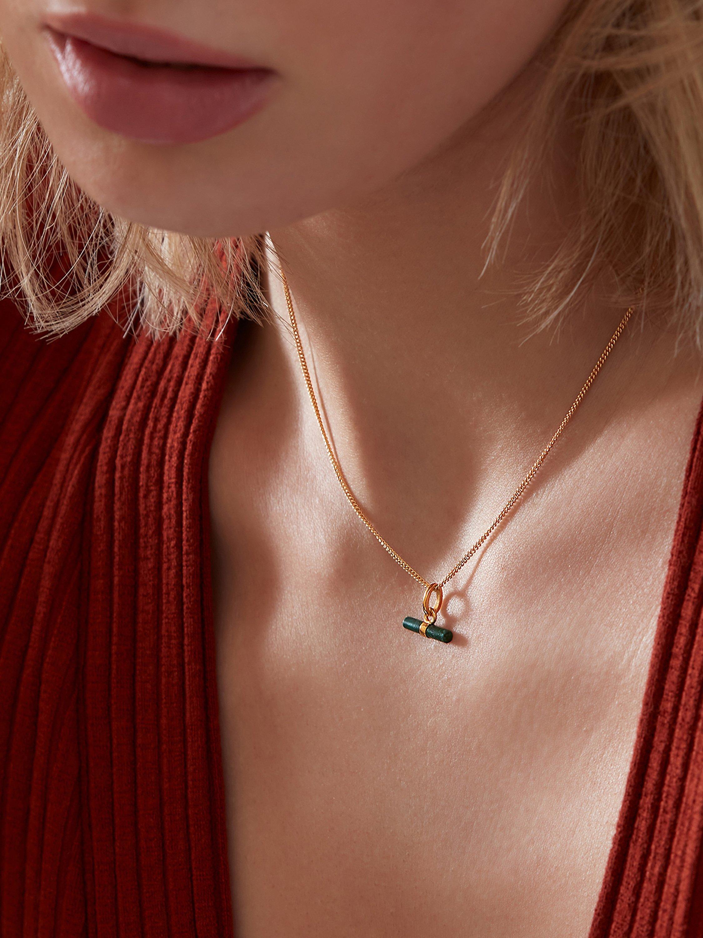 Product image 3 of 4, which shows Rachel Jackson London Mini Malachite T-Bar Necklace, Gold