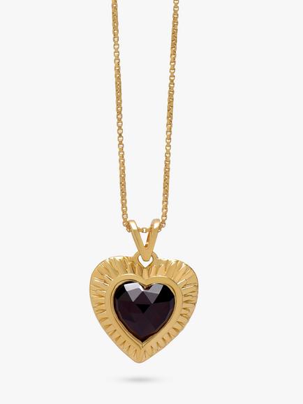 Rachel Jackson London Personalised Electric Love Garnet Heart Necklace, Gold, Gold