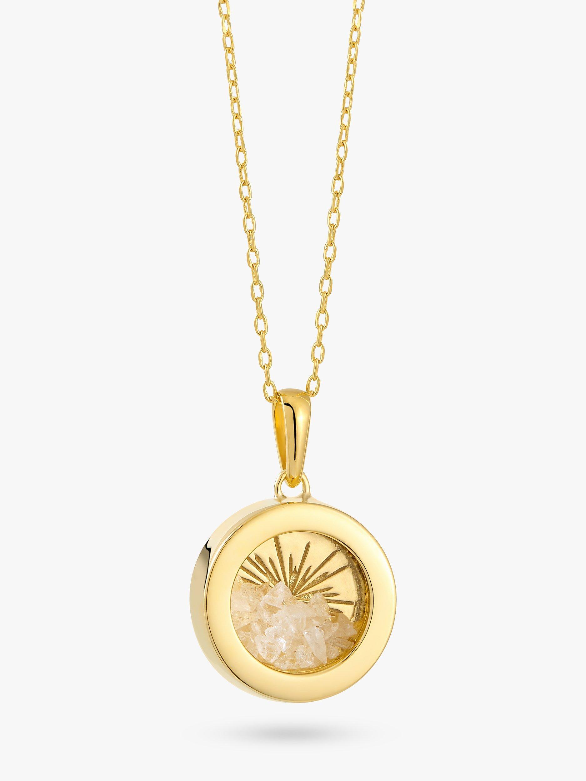 Product image 1 of 4, which shows Rachel Jackson London Personalised Small Deco Sun Birthstone Amulet Necklace, Gold, Rock Crystal - April