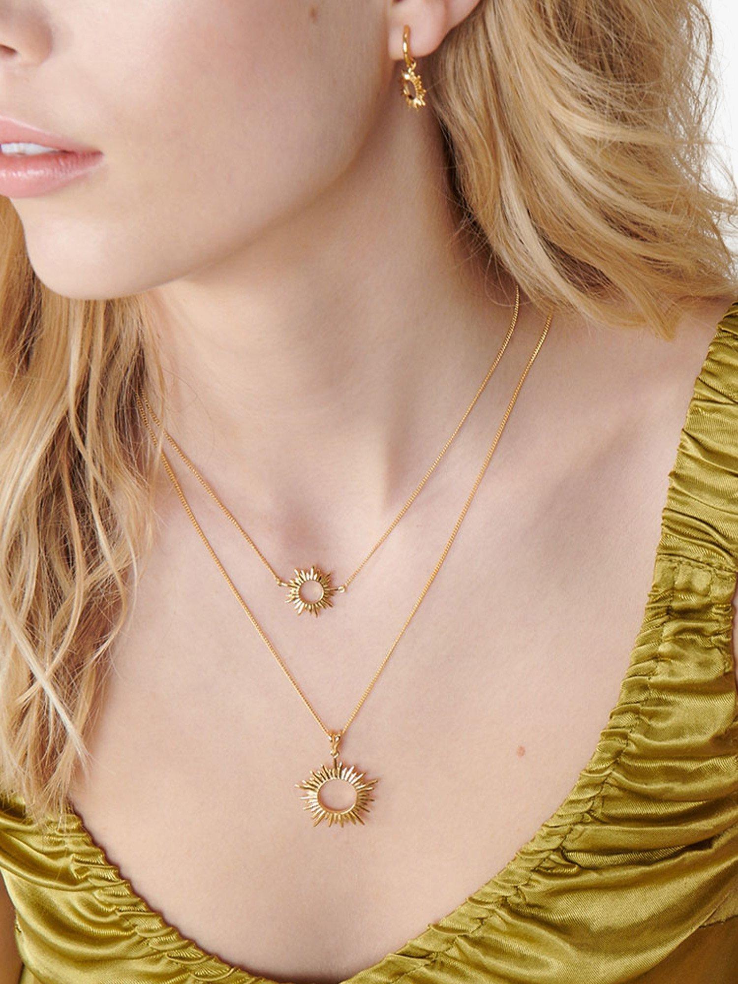 Product image 3 of 4, which shows Rachel Jackson London Electric Goddess Mini Sun Necklace, Gold