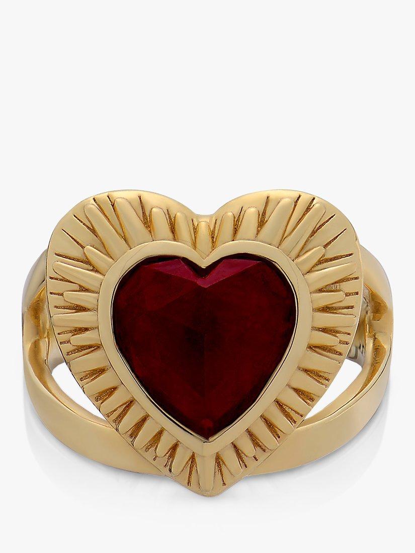 Product image 1 of 7, which shows Rachel Jackson London Electric Love Statement Garnet Heart Ring, Gold, Small/Medium