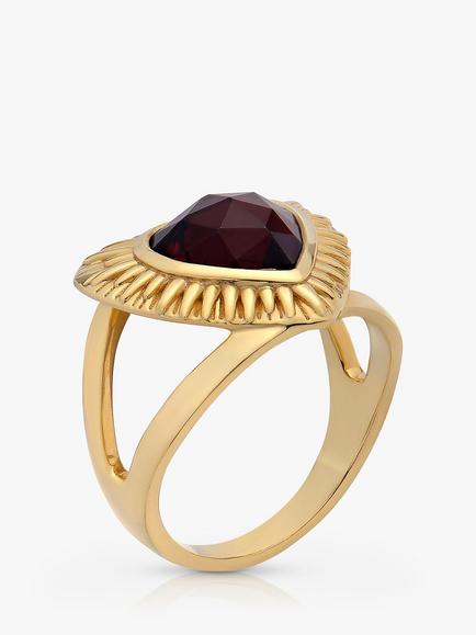 Rachel Jackson London Electric Love Statement Garnet Heart Ring, Gold - view 2, Gold