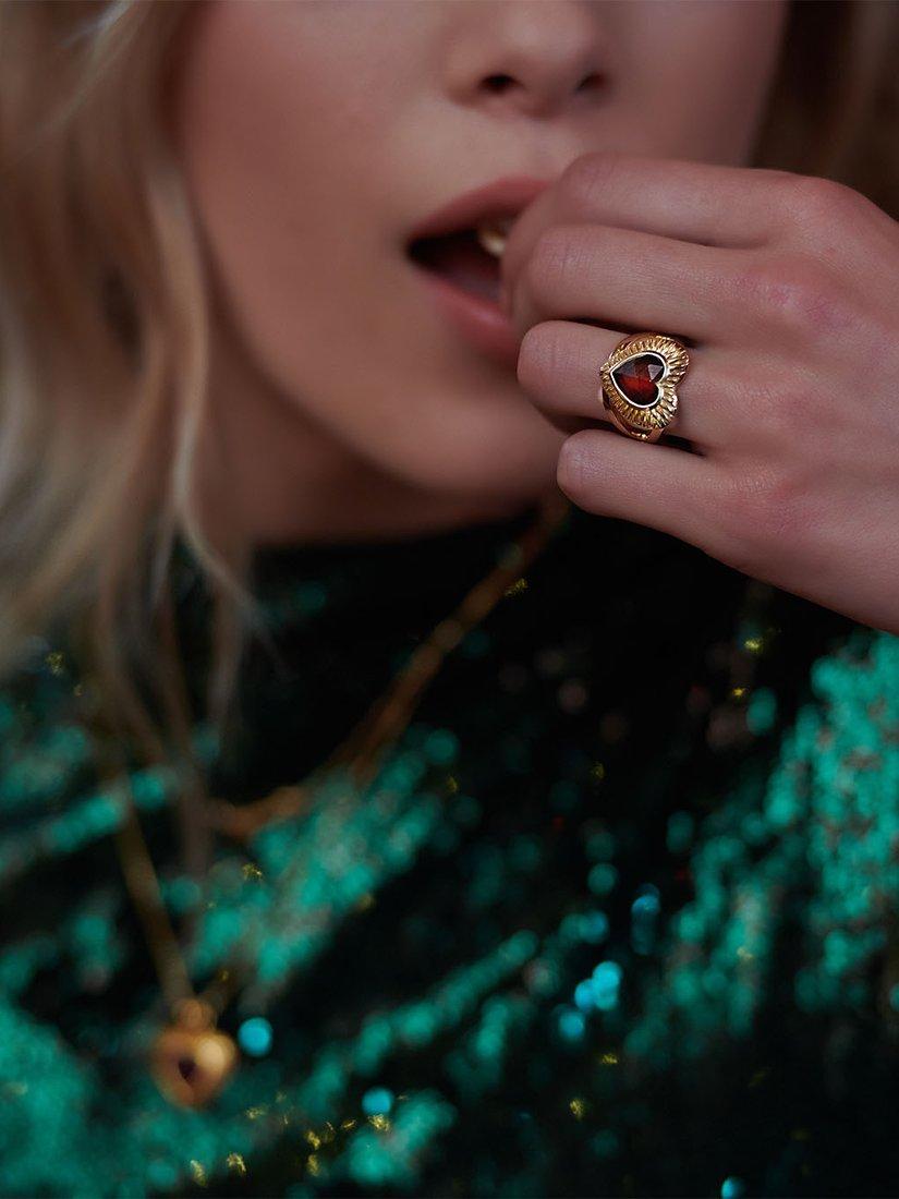 Product image 3 of 7, which shows Rachel Jackson London Electric Love Statement Garnet Heart Ring, Gold, Small/Medium