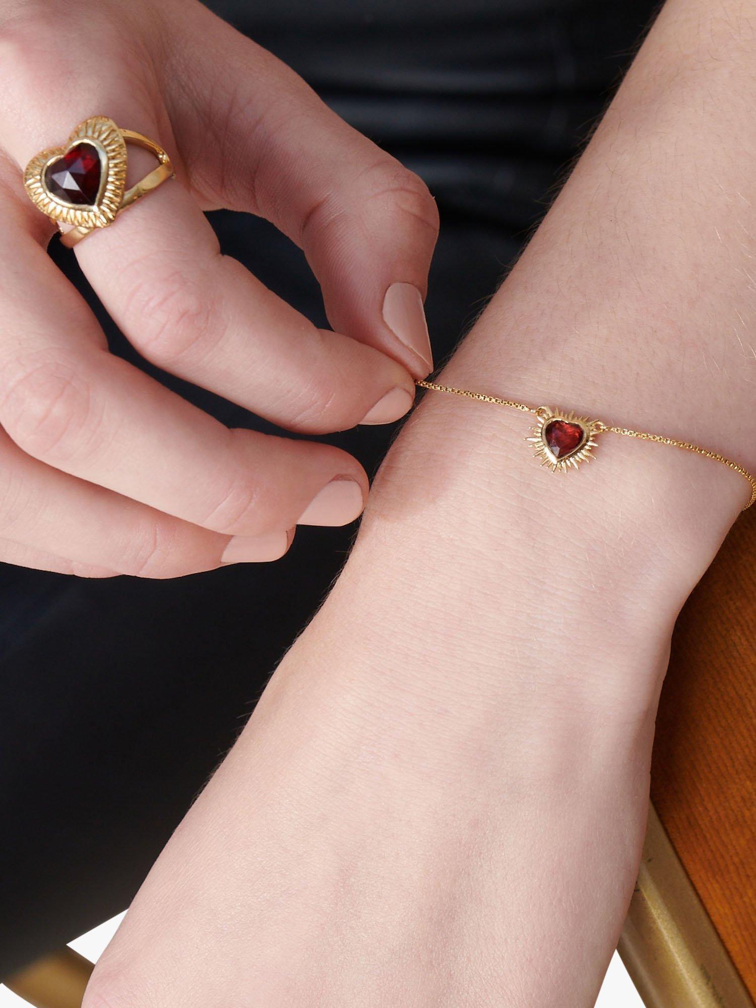 Product image 4 of 7, which shows Rachel Jackson London Electric Love Statement Garnet Heart Ring, Gold, Small/Medium