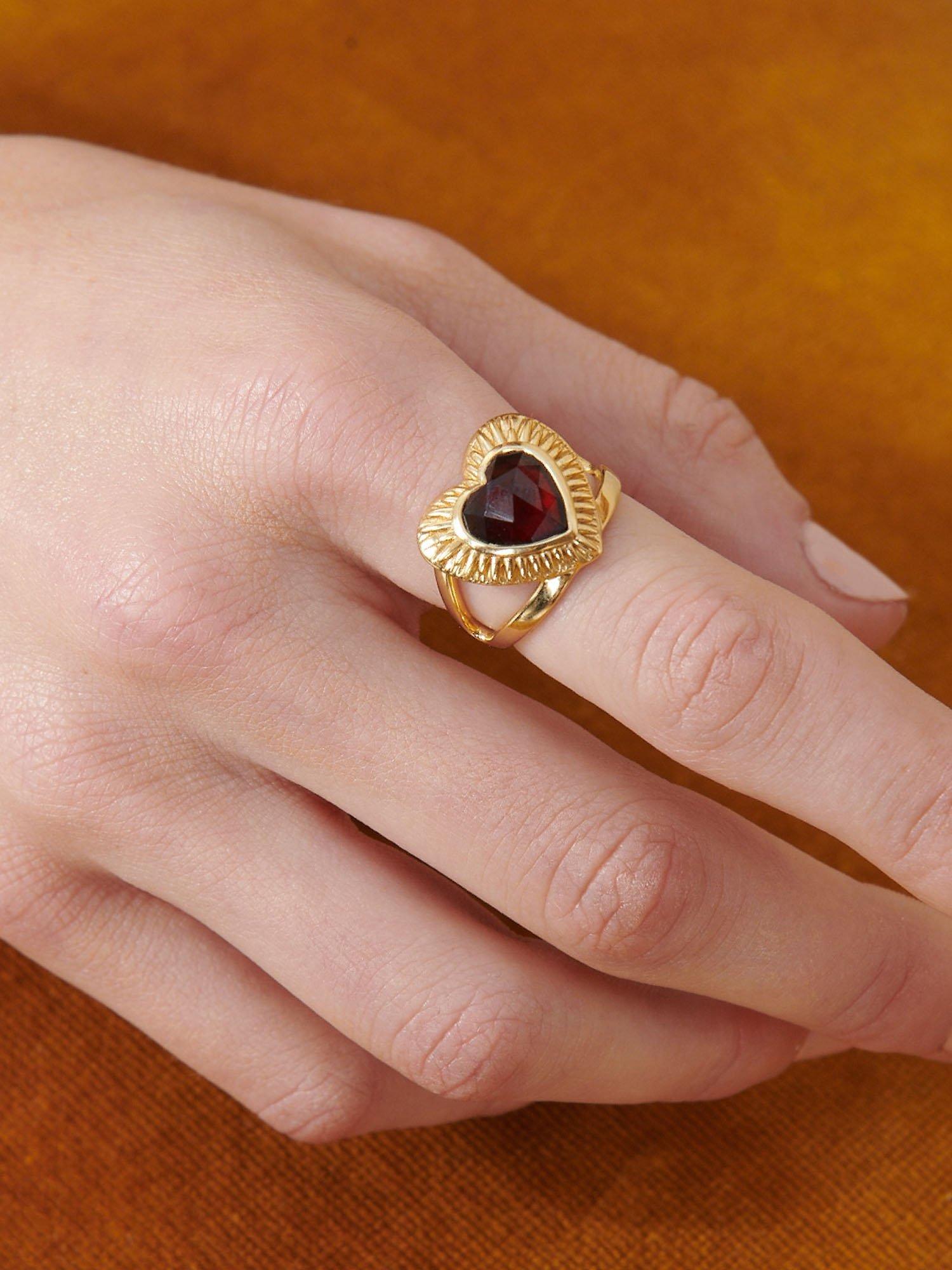 Product image 5 of 7, which shows Rachel Jackson London Electric Love Statement Garnet Heart Ring, Gold, Small/Medium