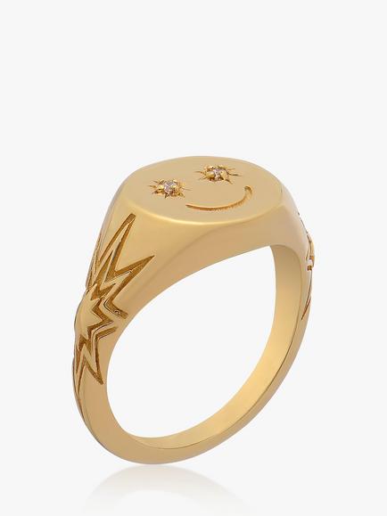 Rachel Jackson London Ride or Die Smiley Face Pinky Signet Ring, Gold - view 2, Gold