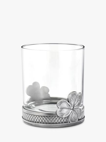 Royal Selangor Shamrock Glass Tumbler, 300ml, Pewter Grey/Clear - view 2, Pewter Grey/Clear