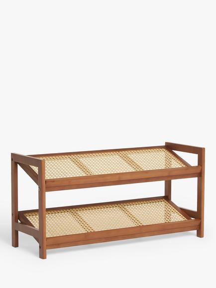 John Lewis Poly Rattan and Bamboo 2 Tier Shoe Rack, Cherry Wood, Cherry Wood/Rattan