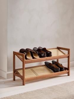 John Lewis Poly Rattan and Bamboo 2 Tier Shoe Rack, Cherry Wood - view 2, Cherry Wood/Rattan