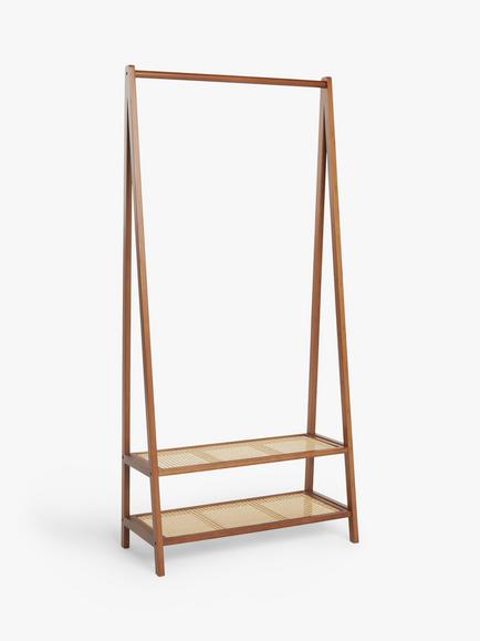 John Lewis Poly Rattan and Bamboo Clothes Rail, Cherry Wood, Cherry Wood/Rattan