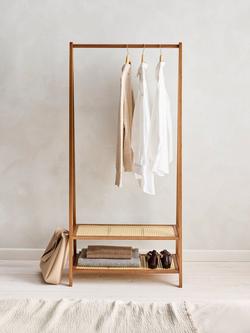 John Lewis Poly Rattan and Bamboo Clothes Rail, Cherry Wood - view 2, Cherry Wood/Rattan