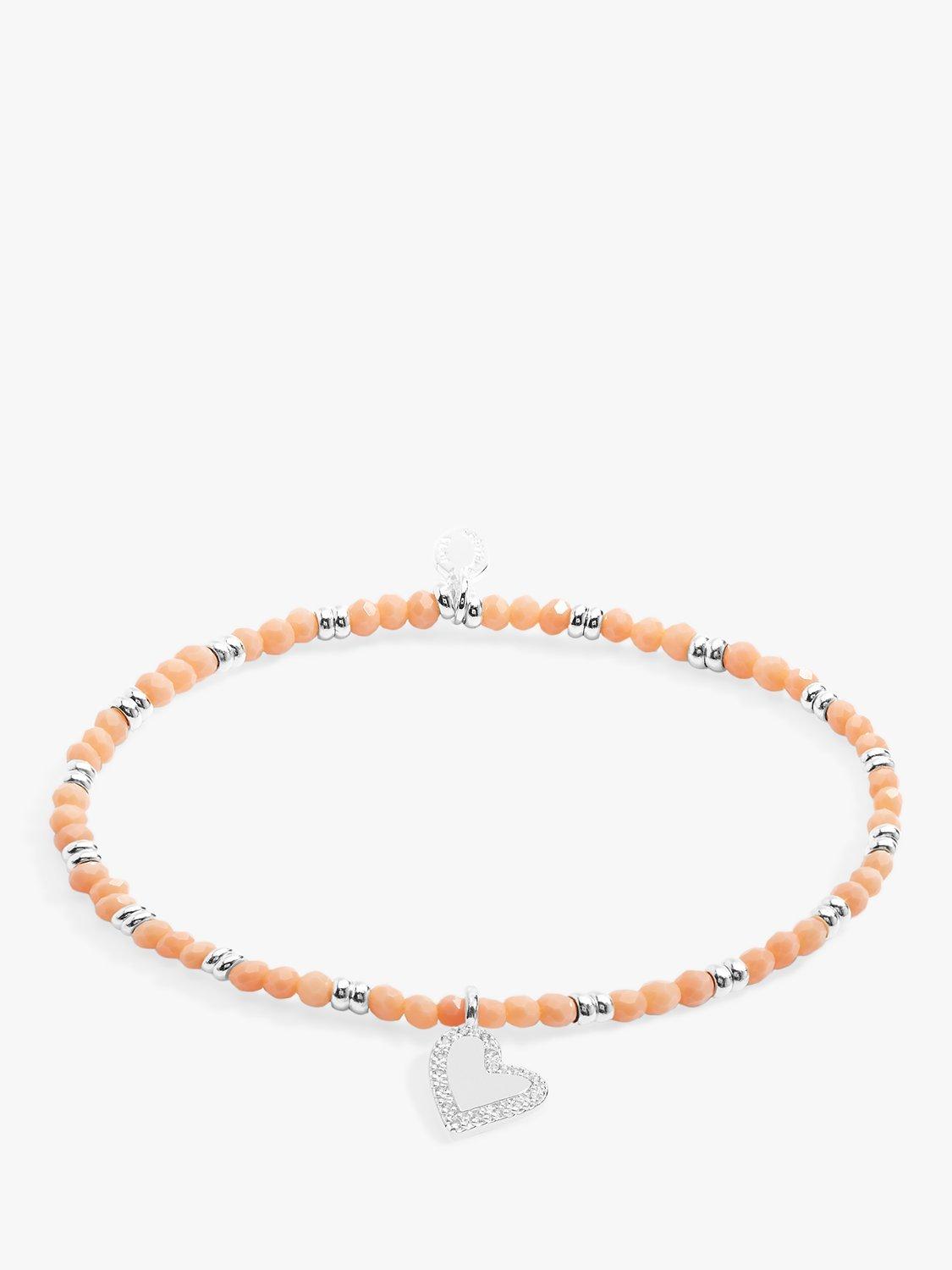 Joma Jewellery Heart Charm Beaded Stretch Bracelet, Silver/Orange
