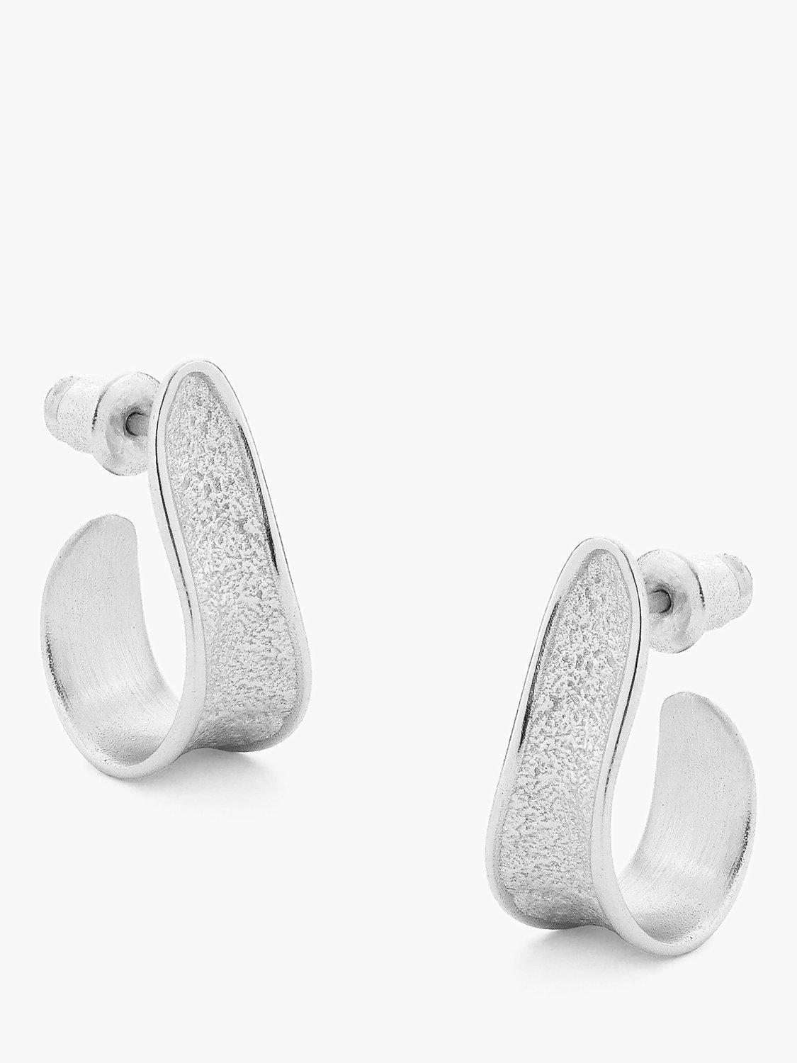 Tutti & Co Bask Textured Asymmetric Half Hoop Earrings, Silver