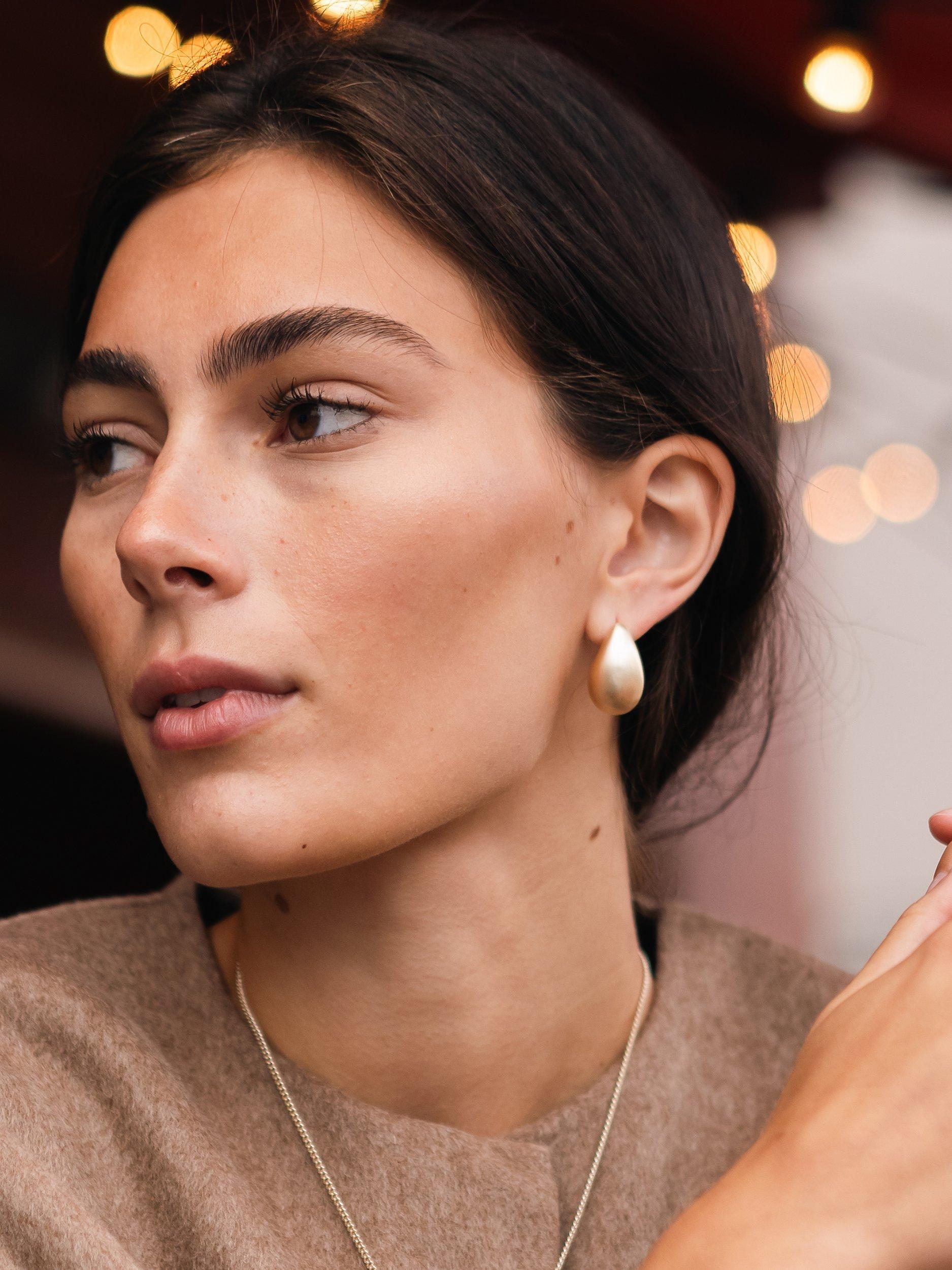 Product image 4 of 5, which shows Tutti & Co Hush Chunky Brushed Drop Earrings, Gold