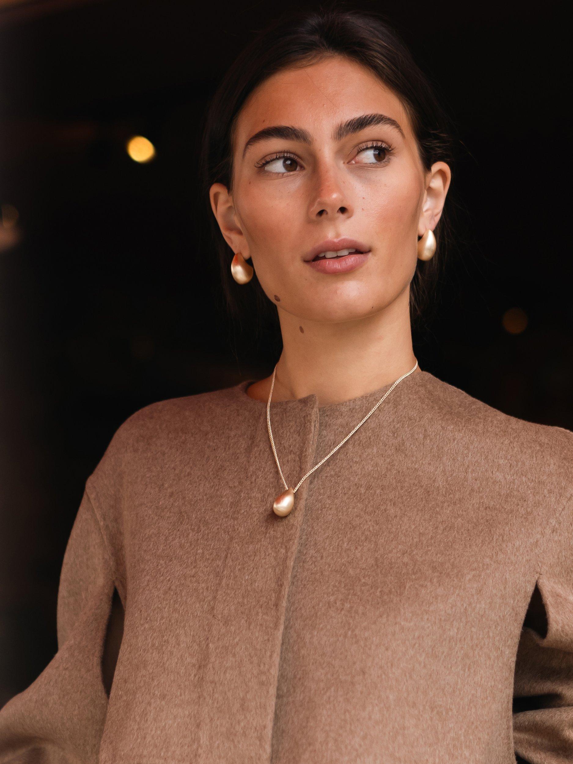 Product image 5 of 5, which shows Tutti & Co Hush Chunky Brushed Drop Earrings, Gold