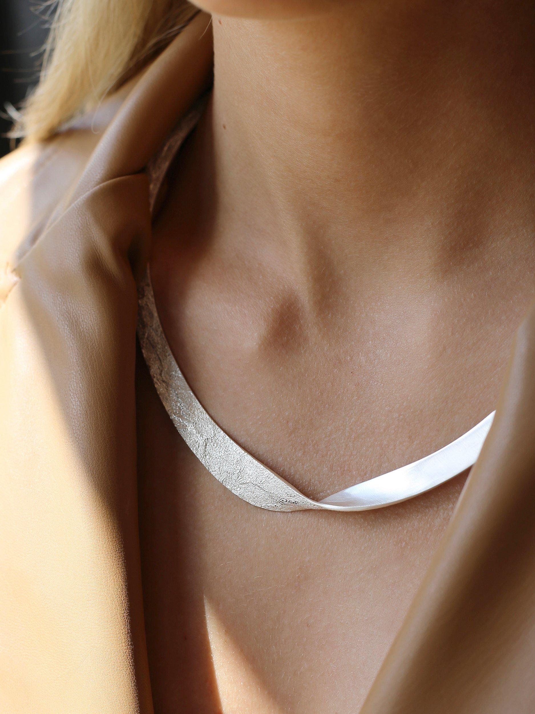 Product image 2 of 3, which shows Tutti & Co Praise Textured Twist Collar Necklace, Silver