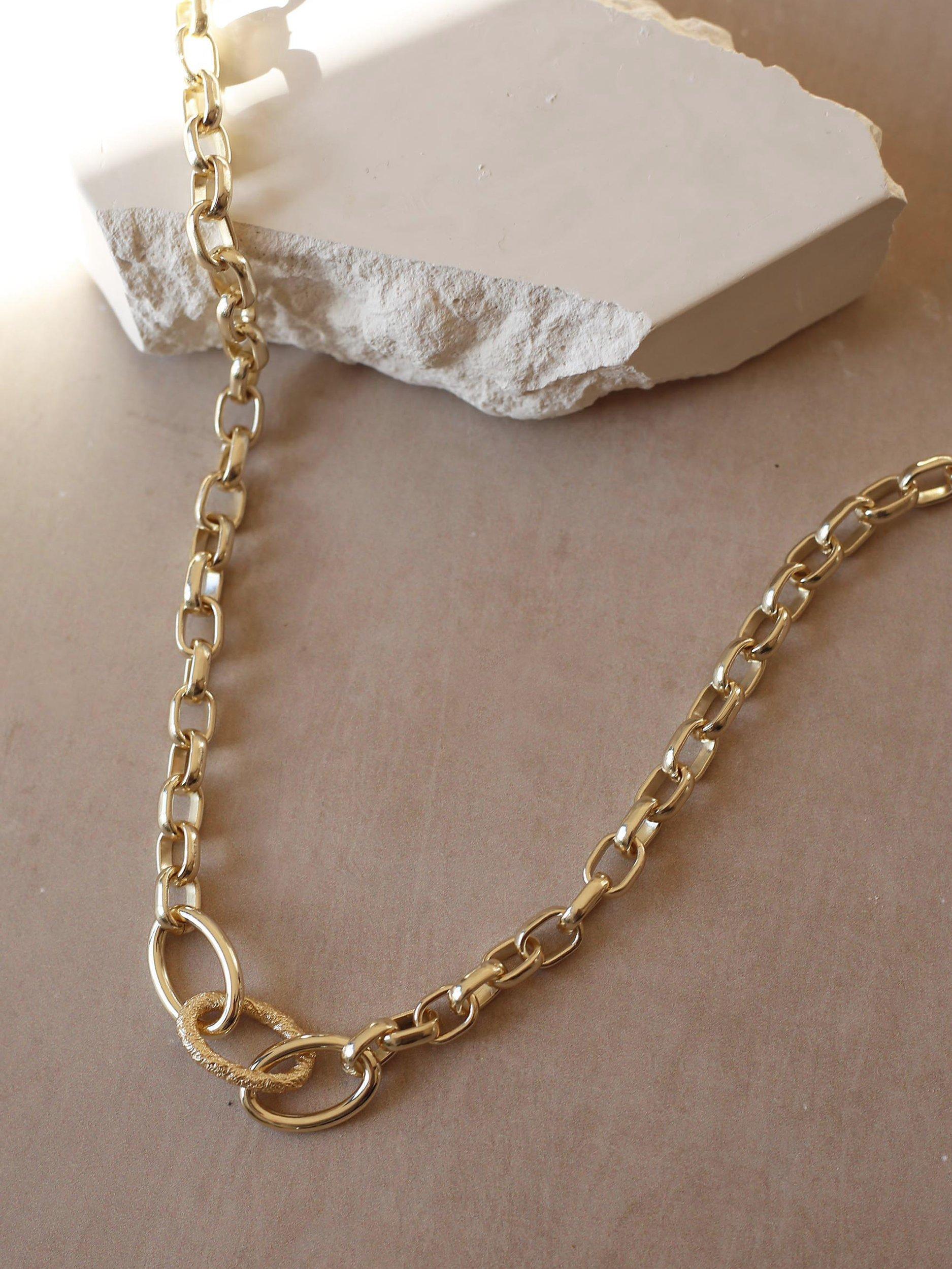 Product image 2 of 3, which shows Tutti & Co Behold Textured Oval Link Necklace, Gold