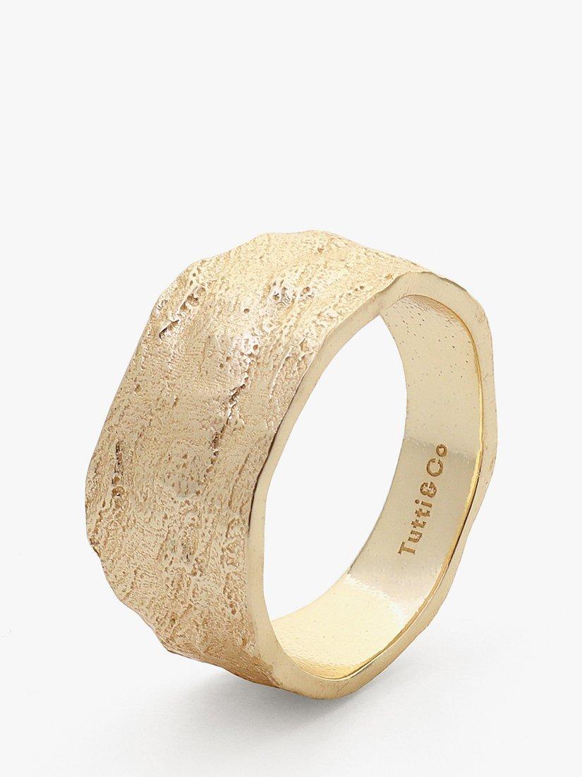 Product image 1 of 3, which shows Tutti & Co Voyage Chunky Textured Band Ring, Gold
