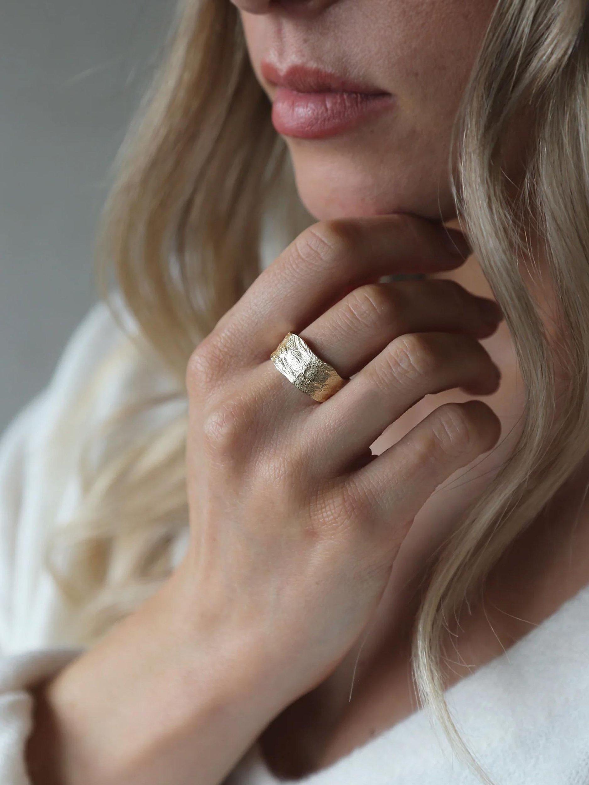 Product image 2 of 3, which shows Tutti & Co Voyage Chunky Textured Band Ring, Gold