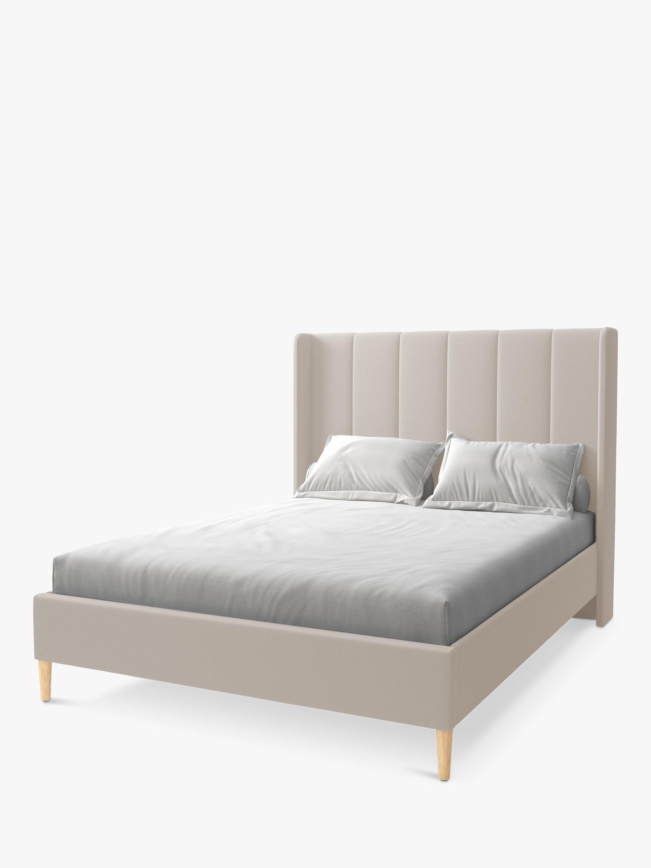 Koti Home Adur Upholstered Bed Frame, Double, Classic Linen Look Beige