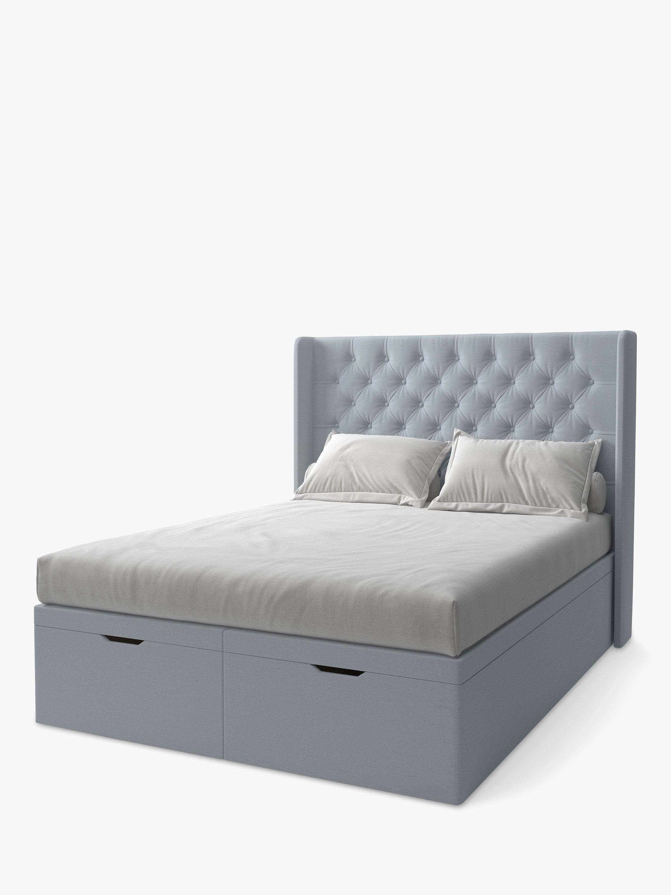 Koti Home Astley Upholstered Ottoman Storage Bed, Super King Size, Classic Linen Look Duck Egg