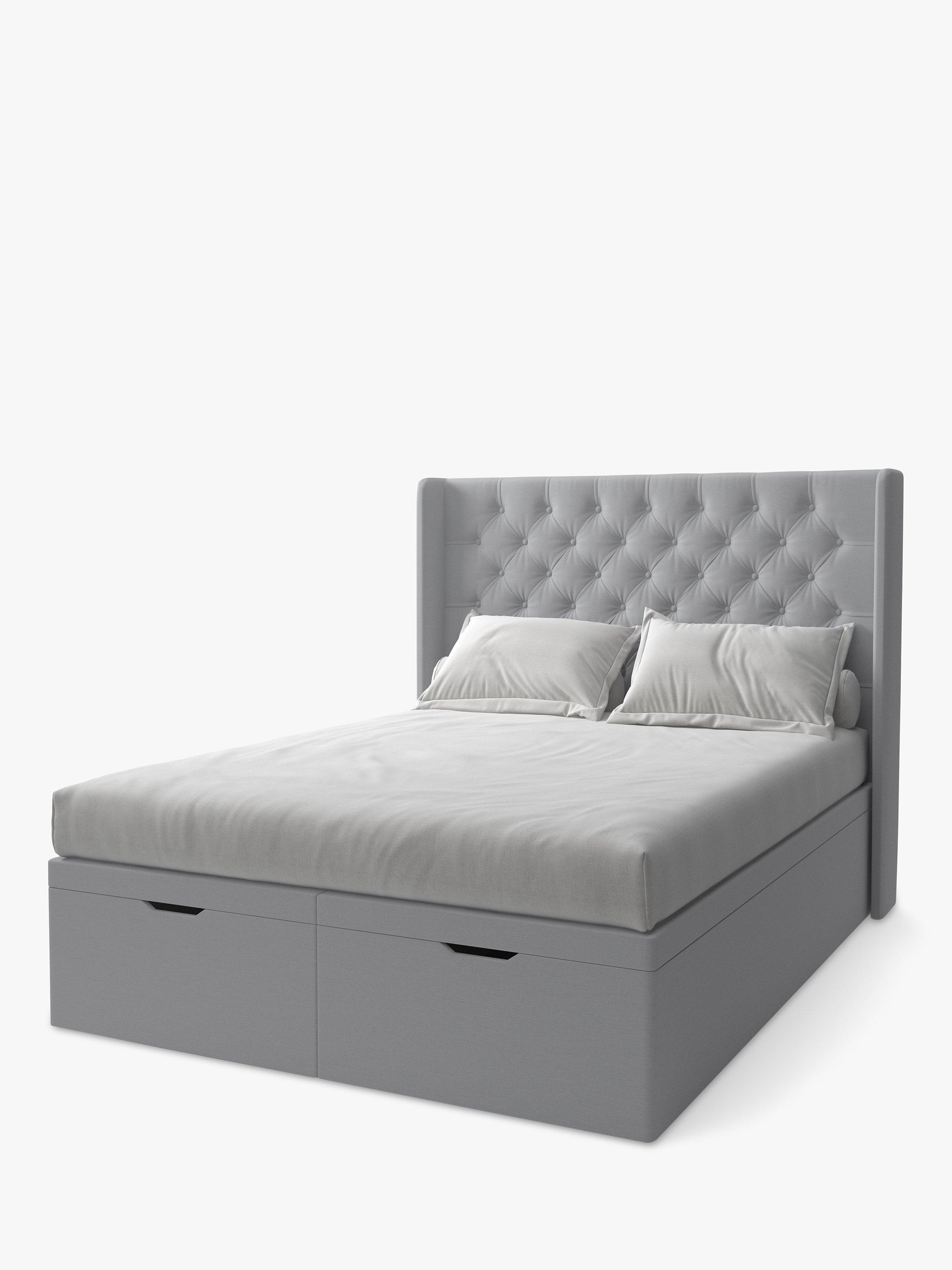 Koti Home Astley Upholstered Ottoman Storage Bed, Super King Size, Classic Linen Look Mid Grey