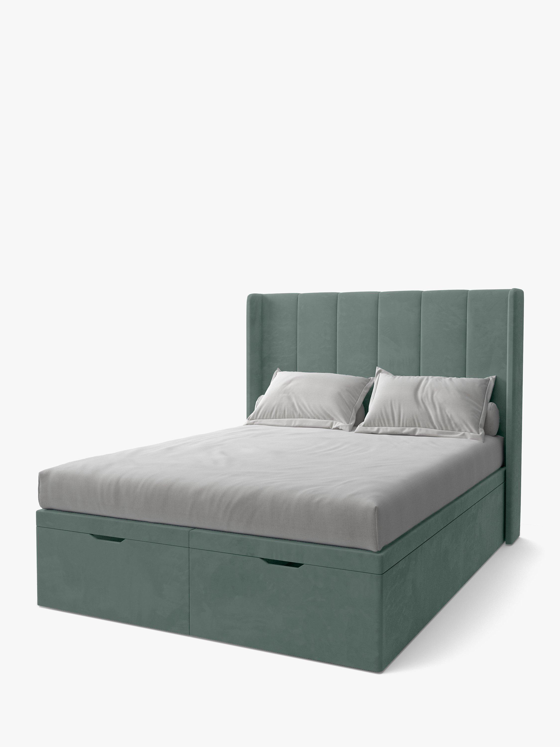 Koti Home Adur Upholstered Ottoman Storage Bed, King Size, Vintage Velvet Airforce