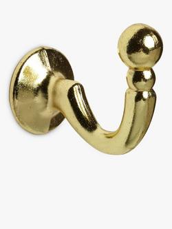 John Lewis Ball End Tieback Hook, Pack of 2, Bright Brass