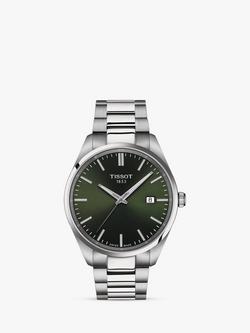 Tissot Men's PR 100 Date Bracelet Strap Watch, Silver/Green T1504101109100