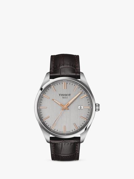 Tissot T1504101603100 Men's PR 100 Date Leather Strap Watch, Brown/Silver, Brown/Silver