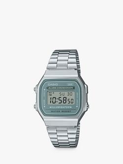 Casio A168WA-3AYES Unisex Vintage Digital Bracelet Strap Watch, Silver/Green, Green