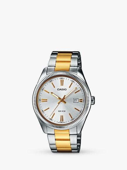 Casio MTP-1302PSG-7AVEF Unisex Analogue Bracelet Strap Watch, Silver/Multi, Silver/Multi