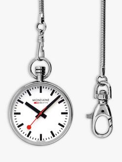 Mondaine A660.30316.11SBB Men's Snake Chain Strap Pocket Watch, Silver/White, Silver/White