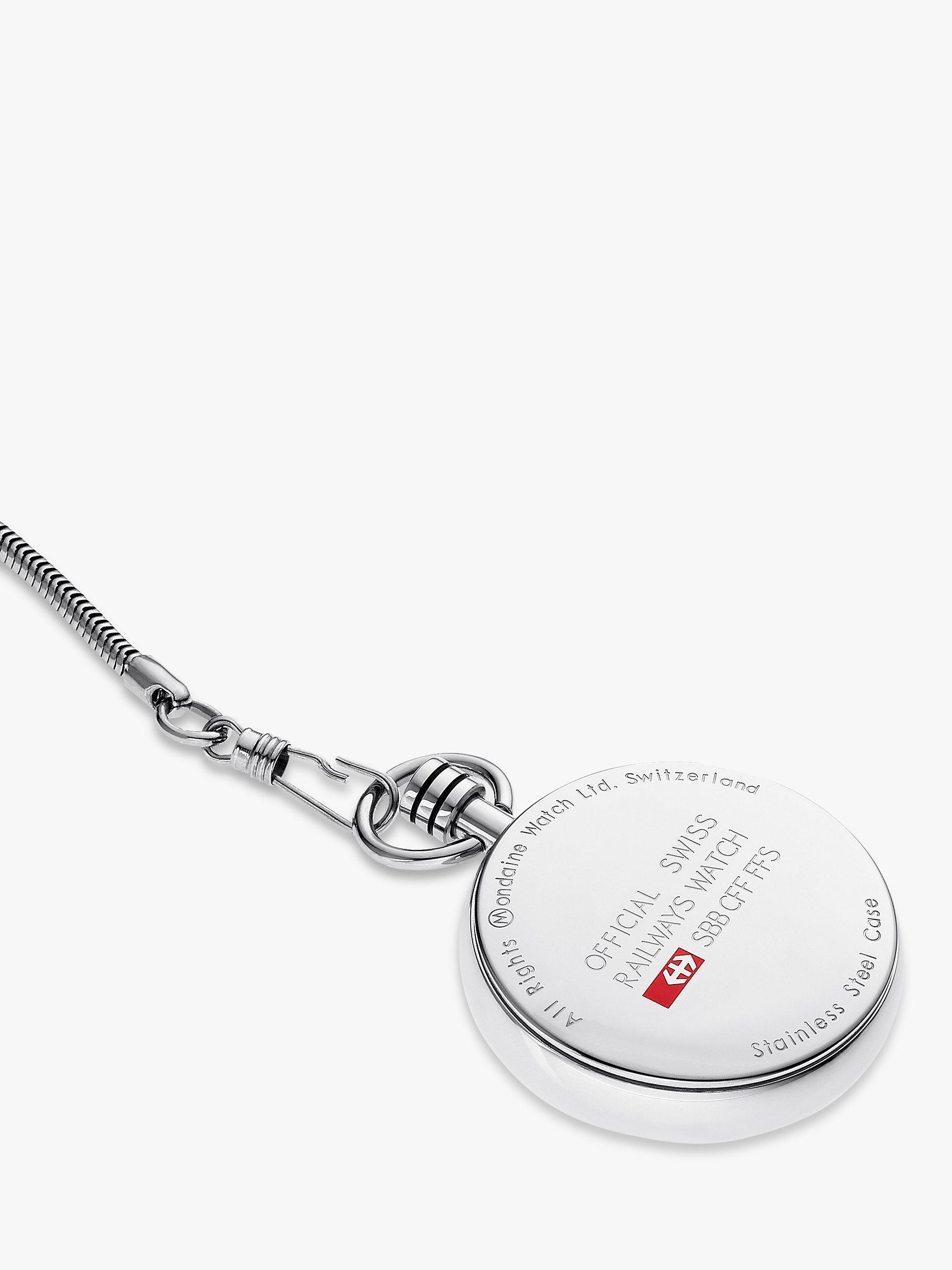 Product image 2 of 7, which shows Mondaine A660.30316.11SBB Men's Snake Chain Strap Pocket Watch, Silver/White