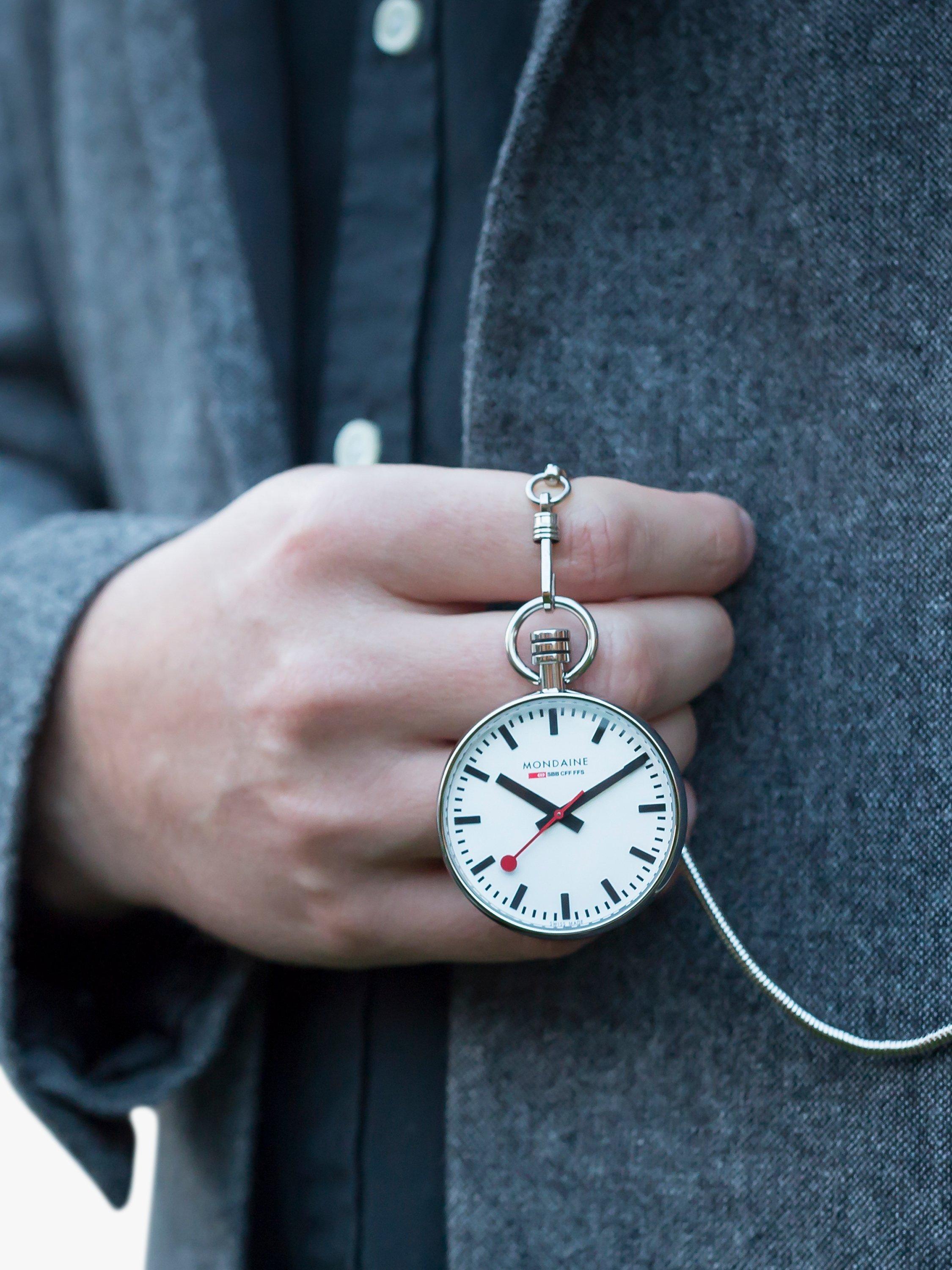 Product image 6 of 7, which shows Mondaine A660.30316.11SBB Men's Snake Chain Strap Pocket Watch, Silver/White