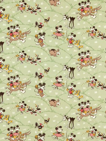 Sanderson Mickey & Minnie Farm Furnishing Fabric, Macaron Green