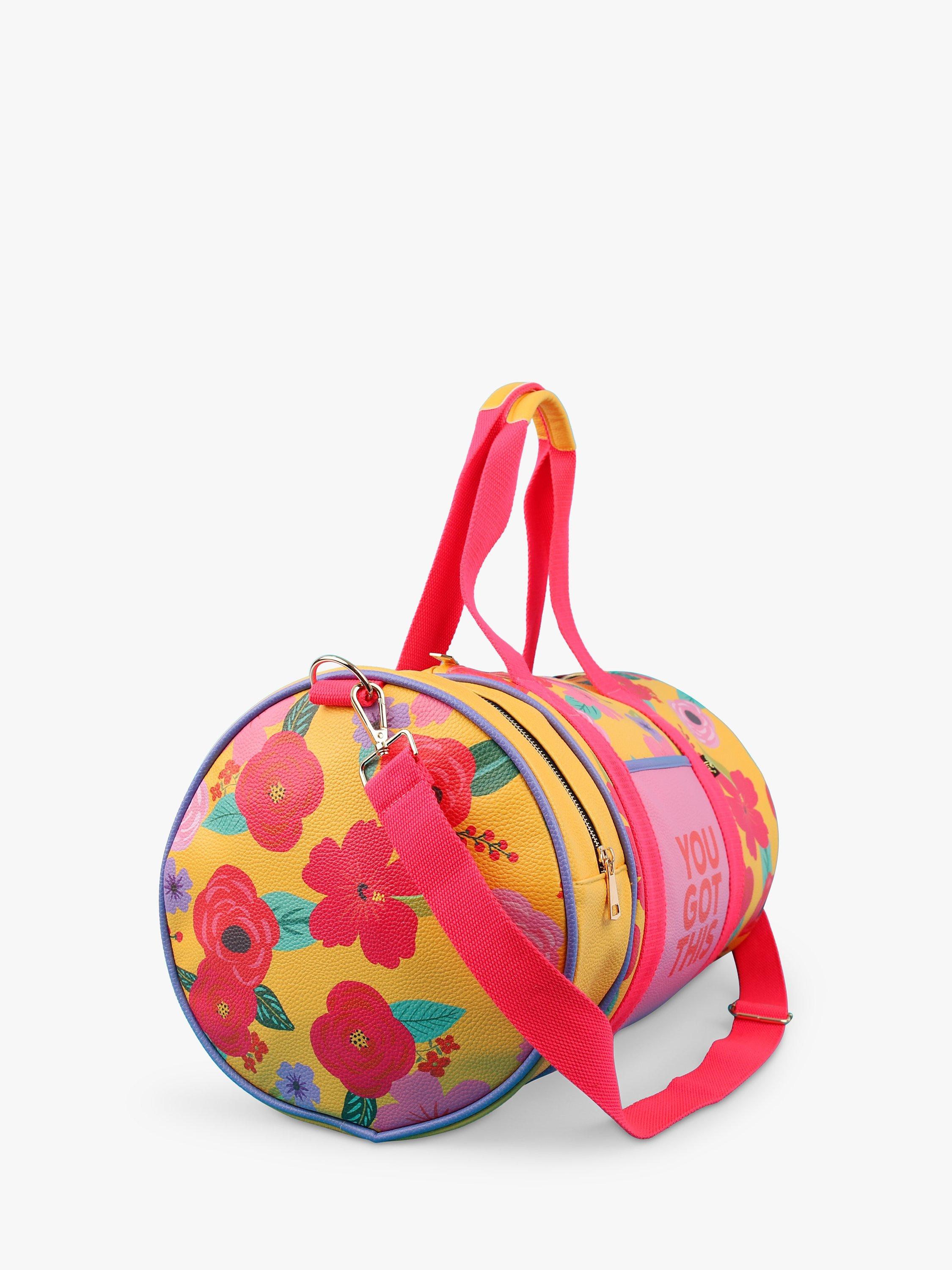 Product image 5 of 8, which shows Tache Crafts Floral You Got This Barrel Gym Bag, Multi