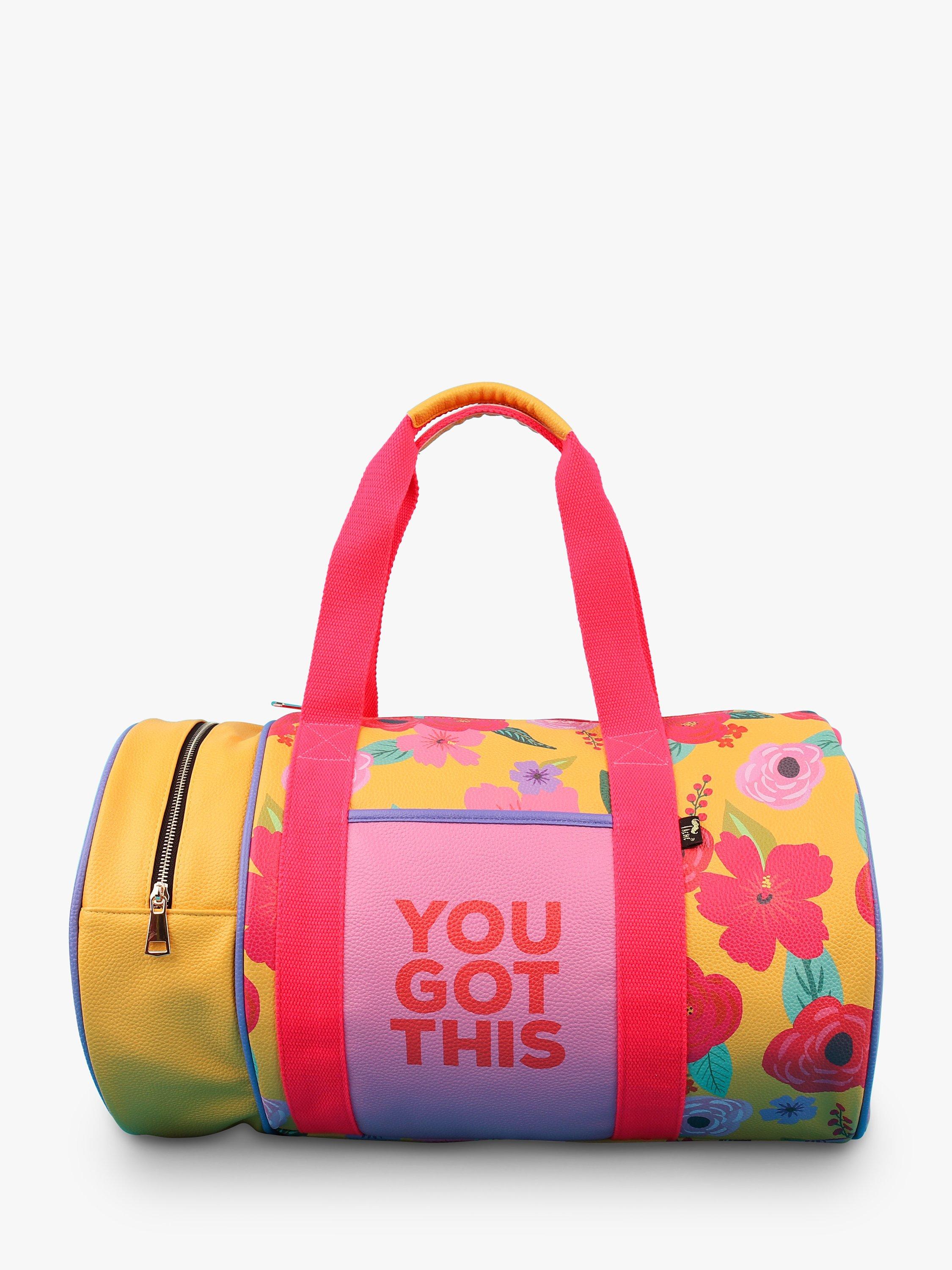 Product image 7 of 8, which shows Tache Crafts Floral You Got This Barrel Gym Bag, Multi