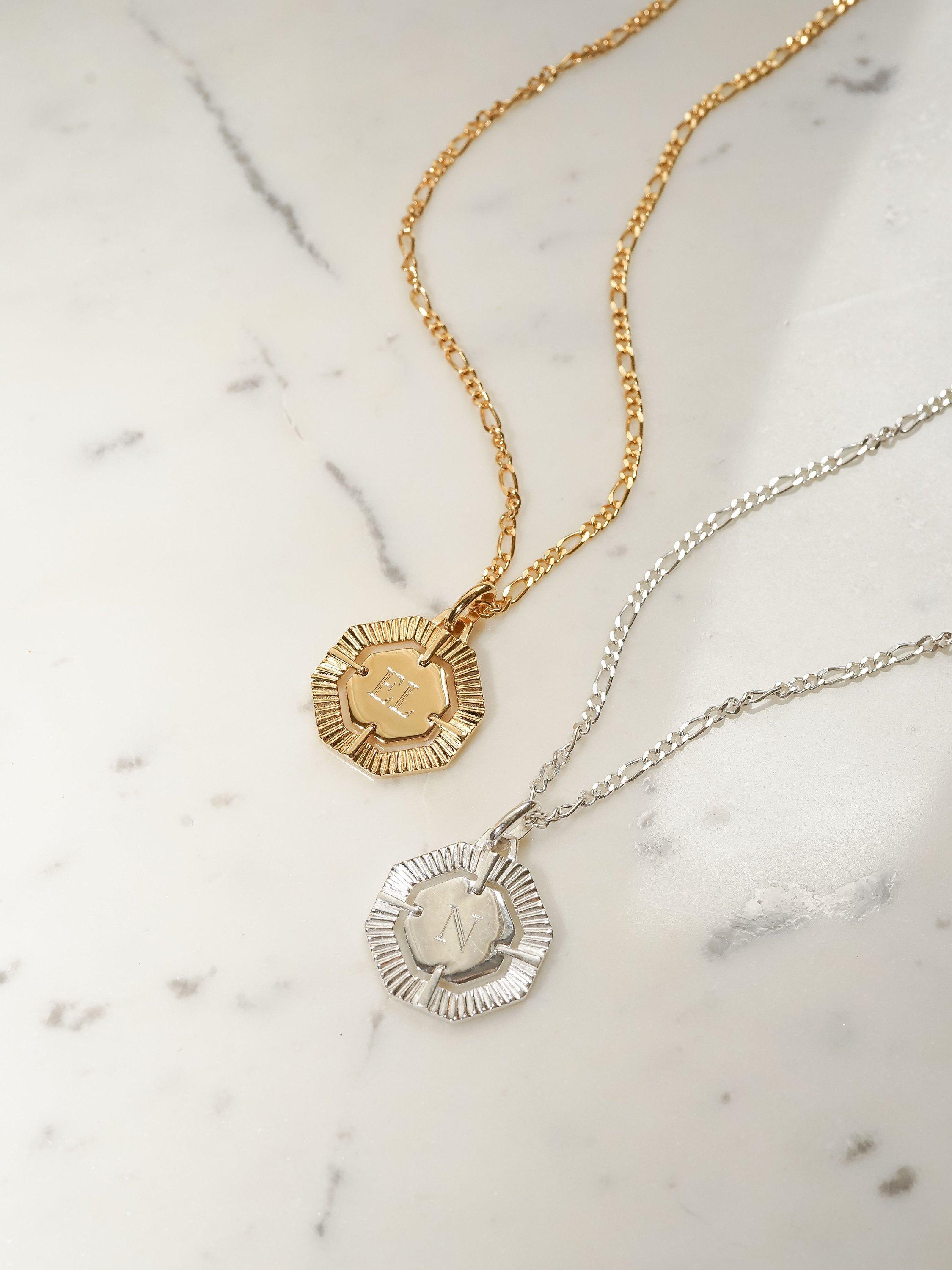 Product image 4 of 4, which shows Daisy London Estée Lalonde Personalised Octagonal Pendant Necklace, Silver